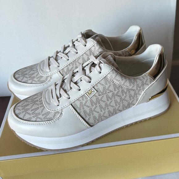 NIB MICHAEL KORS MK Logo Monique Trainer Platform Sneakers Size 7.5 - Picture 1 of 5